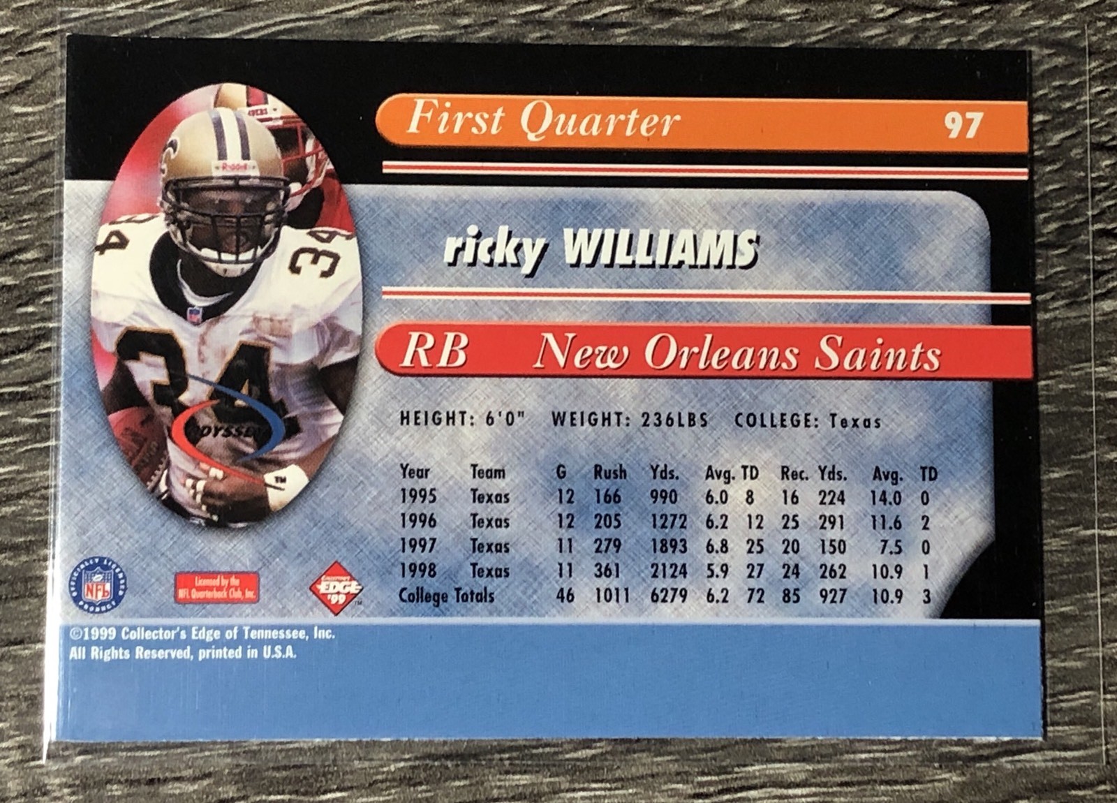 Ricky Williams Rookie Card 1999 Collector's Edge Odyssey - Ricky Williams #97 (RC) for sale online ...