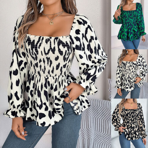 Women Chiffon Print Casual Long Sleeve T-Shirt Ladies Holiday Tunic Tops Blouse