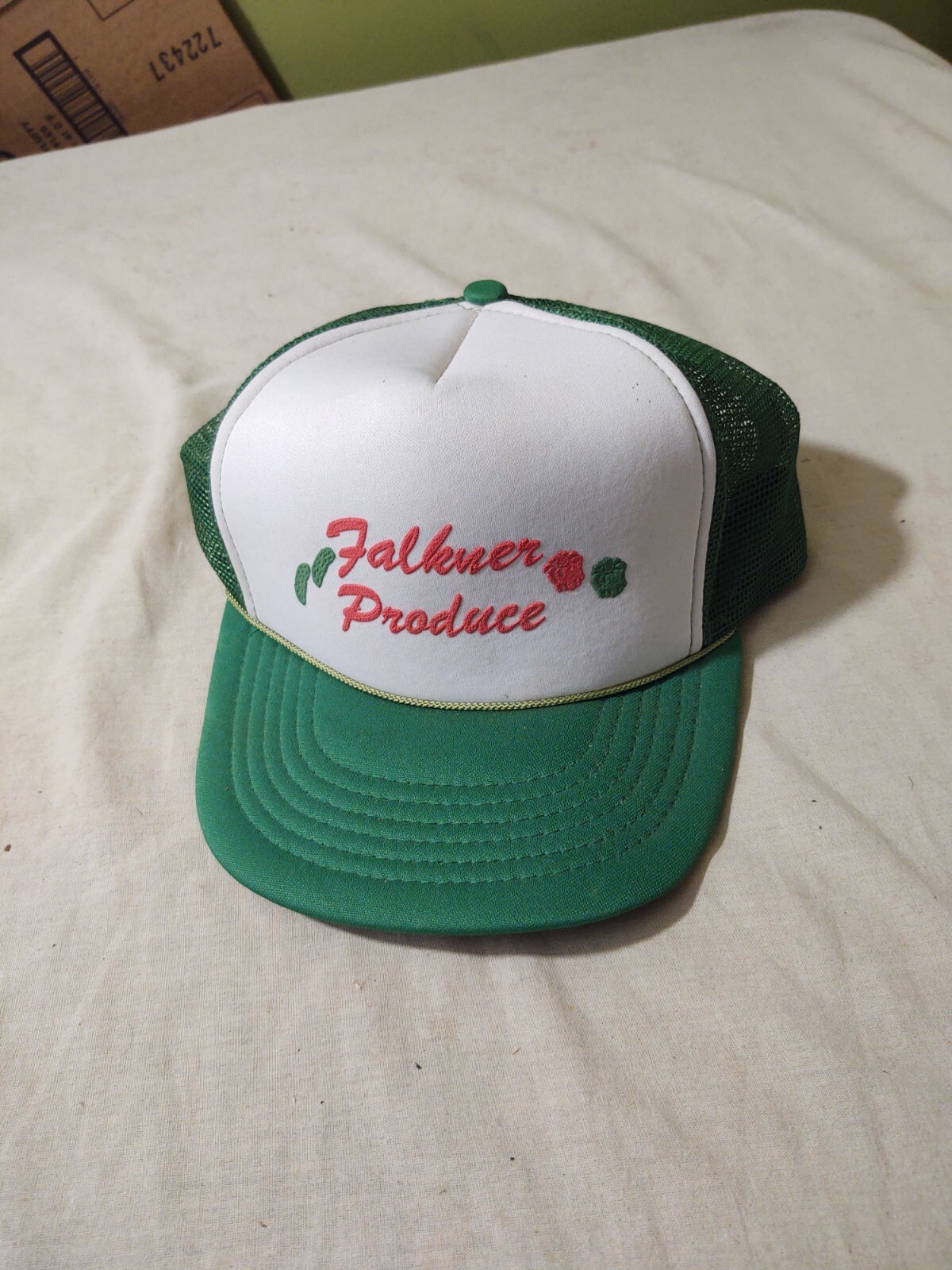 Vintage Falkner Produce Hat By Federal Green/ White Gem