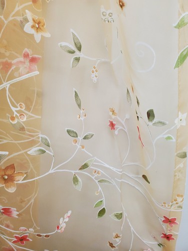 VINTAGE April Showers Sheer SCARF PANEL OR VAL Printed Floral Organza Golden Rod - Picture 11 of 11
