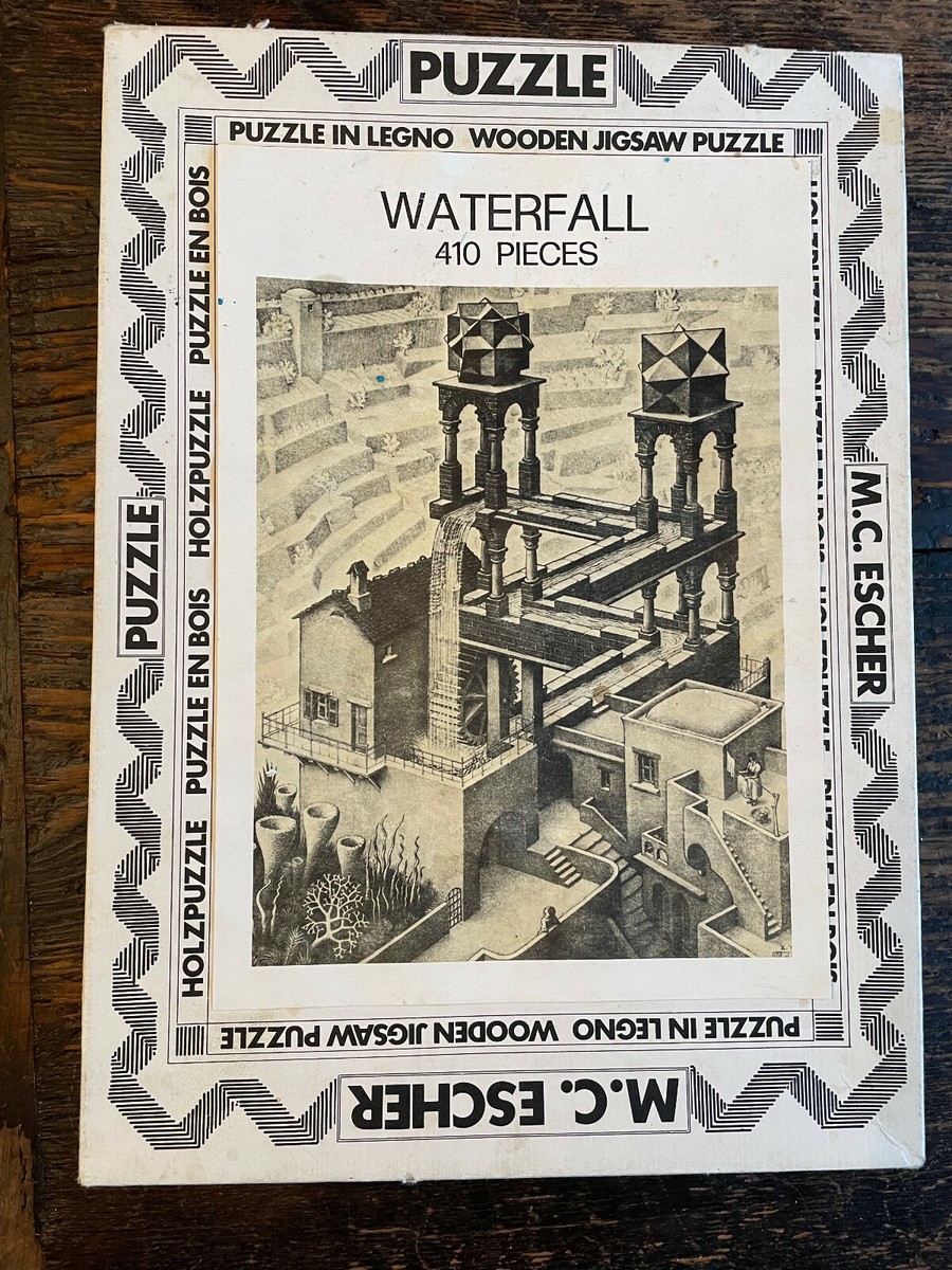410 Piece M.C. Escher Waterfall Wooden Jigsaw Puzzle Rare