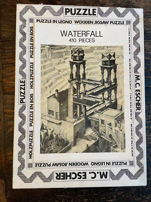 410 Piece M.C. Escher Waterfall Wooden Jigsaw Puzzle Rare