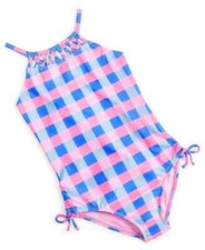 BREAKING WAVES Big Girls One-Piece Gingham Swimsuit Multicolor Size 14