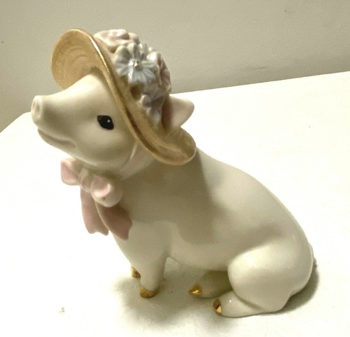 Lenox Pig Figurine ~ Sadie’s Sunday Best~Sitting~Hat with Flowers 4.75” tall~24K - Bild 7 von 11