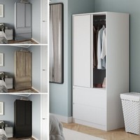 2 Sliding Doors Wardrobe 2 Drawer Bedroom Clothes Hanging Rail Storage Cupboard