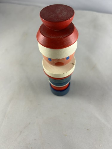 Vintage Wooden Stacking Sailor Toy Red White and Blue Classic Kids Toys - Picture 2 of 6