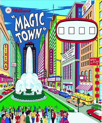 Williams 1967 MAGIC TOWN  Pinball Machine Drop In REPLACEMENT BACKGLASS