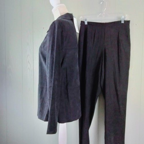 Vintage Fashion Bug Pants Suit Womens 8 M Black Microsuede 2PC Stretch Button Up - Picture 4 of 15