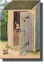Boy in Outhouse Picture on Stretched Canvas, Wall Art Decor Ready to Hang!.