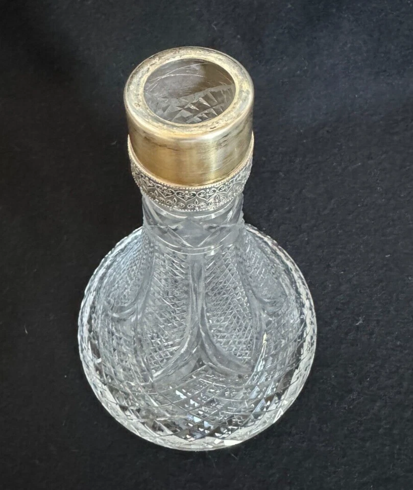 Decantador soviético de cuello de plata 875 de cristal corte Kiev Foto 4 de 4