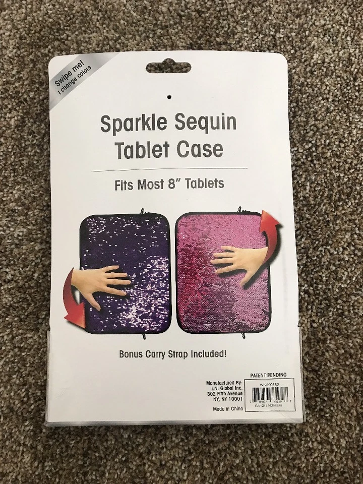NUEVO EN CAJA Funda para Tableta Reversible Lentejuelas 8" Correa de Transporte para Tableta Sirena Rosa Púrpura Foto 4 de 4