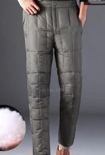 Mens Duck Down Puffer Trousers Pants Padded Quilted Warmer Winter Outdoor Casual