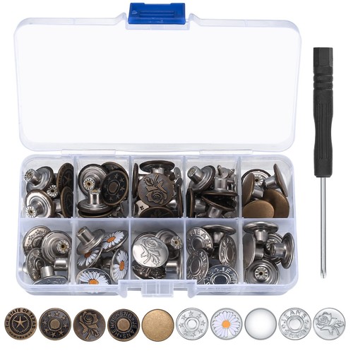 50 Pcs Jean Buttons Replacement No Sew, 17mm Replacement Jeans Pants Buttons, In