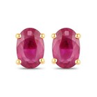 Yellow Gold Earrings Stud Earrings 1.04 Carat Genuine Ruby 14K