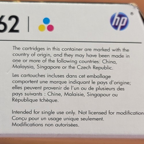 Genuine HP 62XL Black & 62 Tri-Color Ink Cartridge 2-Pack N9H67FN EXP 01/2020 - Picture 7 of 7