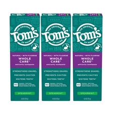 Whole Care Natural Toothpaste with Fluoride, Spearmint, 4 Ounce (Pack of 3), ...