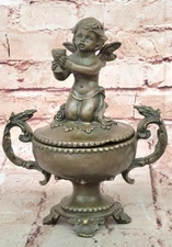 Box Jewelry Tobacco Baby Angel Art Deco Style Art Nouveau Style 100% Pure Bronze