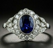 Art Deco 3.60 Ct Blue Sapphire Antique Vintage Wedding Ring 925 Sterling Silver