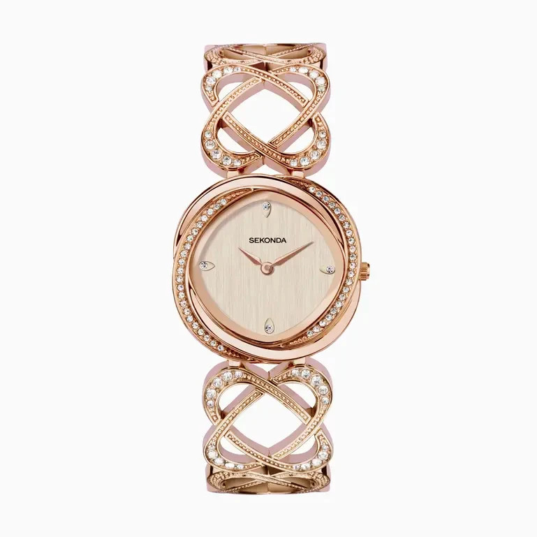 Ladies Beautiful Sekonda Rose Gold Hidden Hearts Crystal 29mm Watch 40509 Rp £90