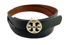 Genuine TORY BURCH Black Brown Leather Belt Unisex Reversible 36