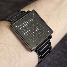 Charcoal Black QlockTwo-Inspired Word Modern LED Text Display Steel Watch