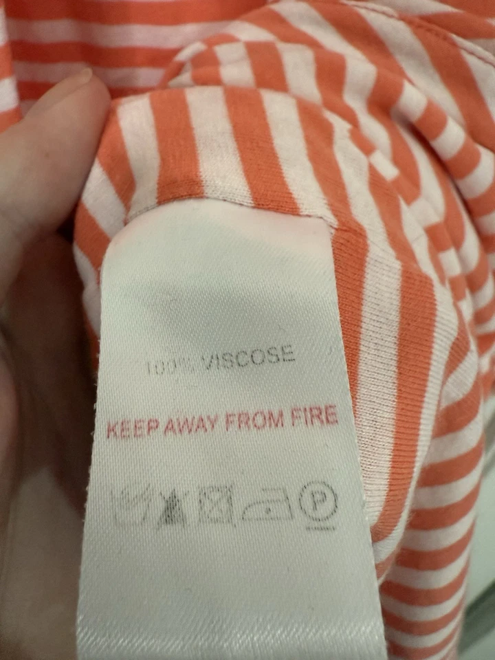 Reiss UK Size L (14-16) Orange And White Striped Mock Wrap Jersey Skirt - Image 4 of 4