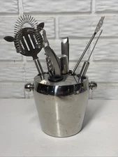 Bar Tool Set Silver Stainless Steel Ice Bucket 10 Piece Barware Cocktail Kit