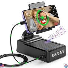 4-in-1 Bluetooth Speaker Power Bank, Foldable Phone Holder, HD Sound - Black