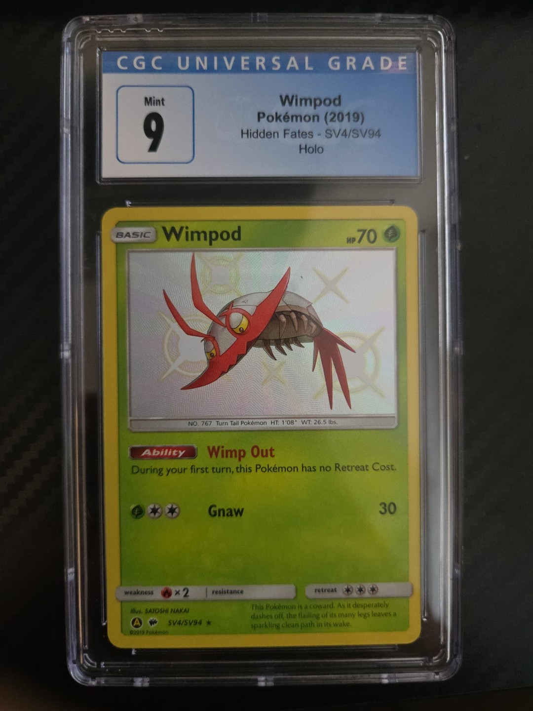2019 Pokemon TCG Hidden Fates Wimpod Shiny Holo Rare SV4/SV94 MINT 9 CGC