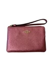 COACH Corner Zip Crossgrain Pink Metallic Leather Wristlet EUC F2107