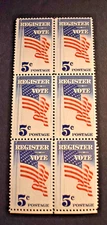 6 - 1964 US Scott #1249 - 5 Cent Block - Register to Vote -  MNH/OG/VF