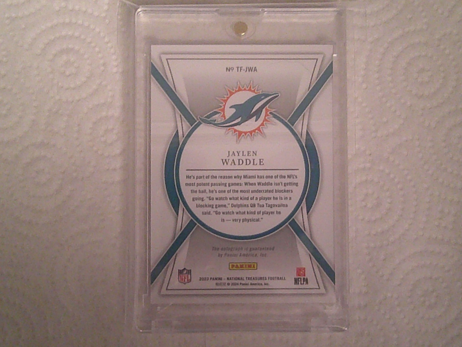 jaylen waddle panini 2023 national treasures auto #17/25 jersey number the futur view 2
