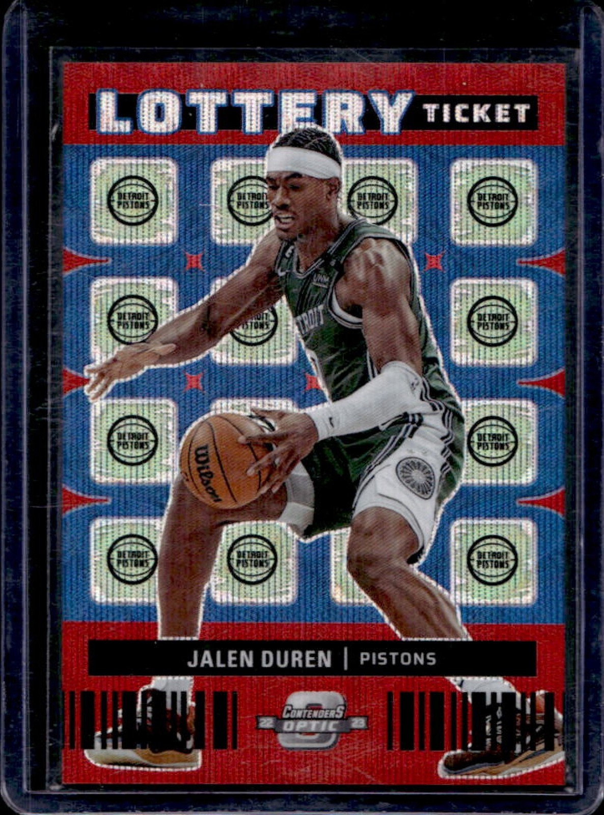 2022-23 Contenders Optic Jalen Duren Lottery Ticket Red Wave RC #13 Pistons