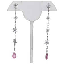 Sterling Silver White and Pink Zircon Dangling Earrings