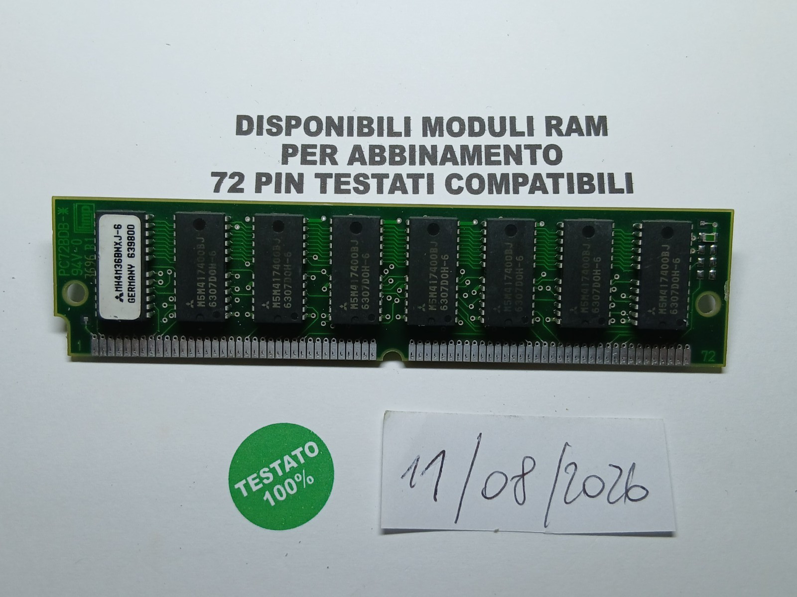 RAM 16MB 1x16MB SIMM 72 PIN EDO LOW DENSITY P/N MH4M36BNXJ-6 - MAC QUADRA TESTED
