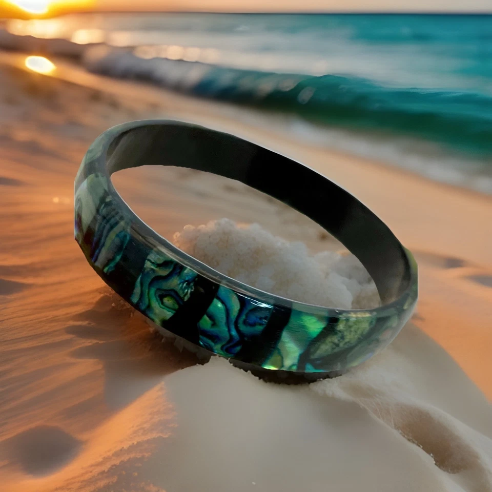 Brazalete Brazalete Abulón Incrustado 2.75" Redondo 1.5 Ancho Paua Shell Nueva Zelanda Foto 2 de 4