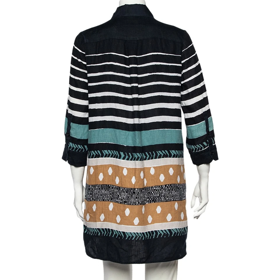 Camisa Weekend Max Mara Multicolor Estampada Mezcla de Lino Botón Frontal M Foto 3 de 4