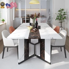 71 Inch Large Rectangular Dining Table for 6-8 People Dining Table with Marble