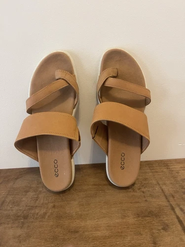 Scarpe sandali slide Ecco donna taglia 38 US 7 pelle marrone chiusura due cinturini