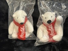 New COCA-COLA Polar Bear Plush Pair Red Scarf Logo Cute Holiday Collectible Gift