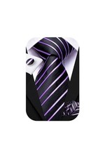 Mens 70 inches Tie Set Extra Long Necktie With Cufflinks Black Purple