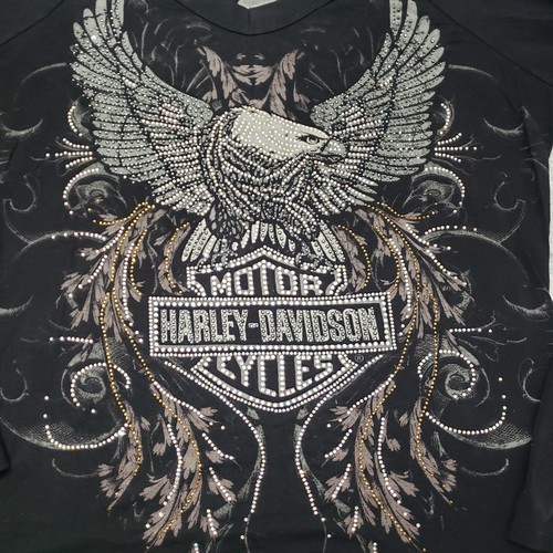 Harley Davidson Oberteil Damen Medium Schwarz Pullover V-Ausschnitt Langarm Motorrad