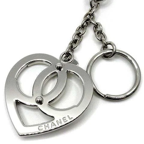 CHANEL Keychain Key Ring Coco Mark Heart White Silver Women's Total length 13cm - Picture 5 of 6