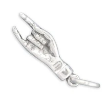 UT Hook 'em Horns Italian Good Luck Hand Mano Cornuto 925 Sterling Silver Charm
