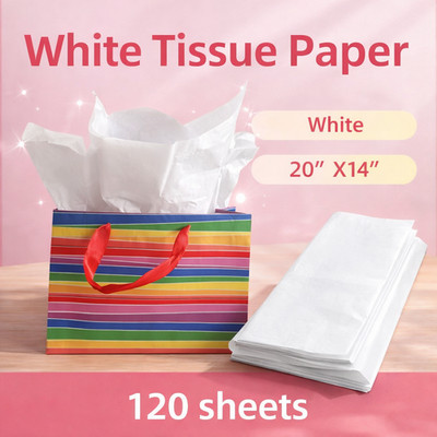 120 Sheets 20''x14'' White Wrapping Tissue Paper Bulk for Gift Bags white Everyday