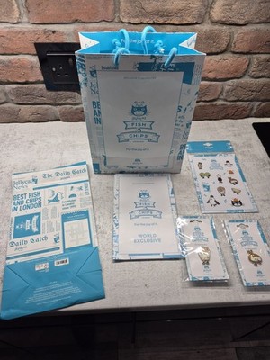 Jellycat exklusive London Selfridges Fish and Chip Shop Aufkleber und Pin Abzeichen
