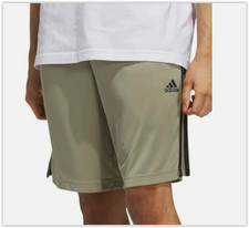 ADIDAS Aeroready 9" Active Training Short Tan Silpeb Stripe Zipper Pockets M