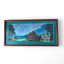 Original Watercolor Painting   Horse-Drawn Carriage at Night   Framed 18.75x9.25