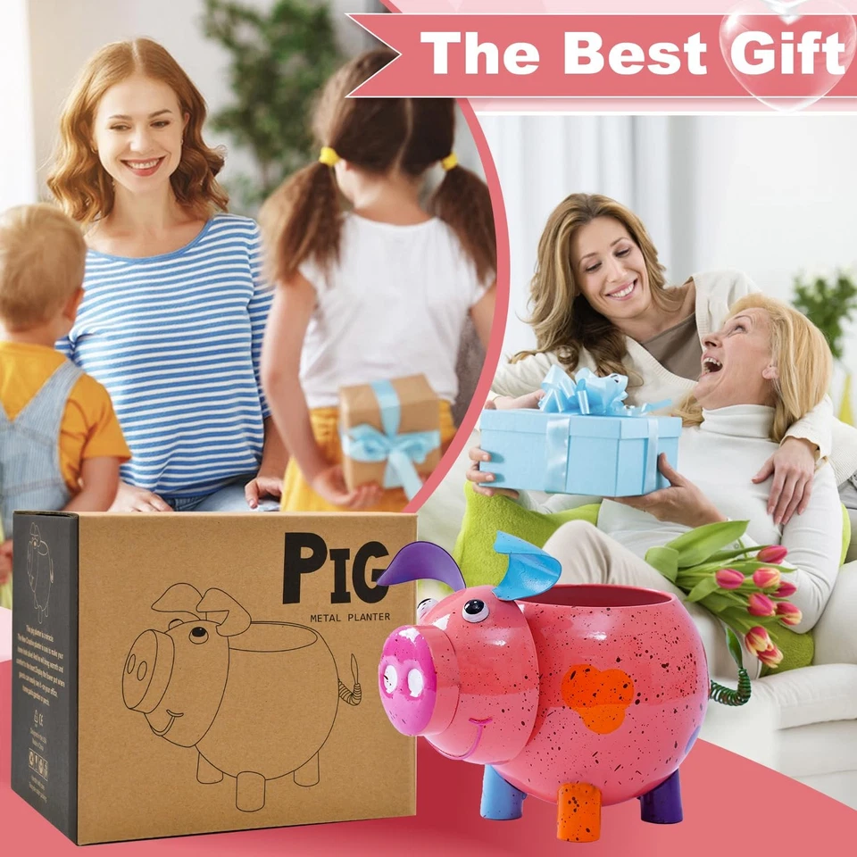 Vaso de jardim de porcos plantador: vaso de metal engraçado para área interna externa para mini animal... - Imagem 3 de 4