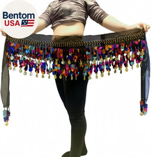 Belly Dance Hip Scarf with Paillettes, Gold Coins Belly Dance Skirt, Indian Danc